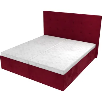 Postel Manželská postel Olivia s čelem s knoflíky, lamelovým roštem a úložným prostorem - Vínová, 160 x 200 cm, Bez navýšení, Bez matrace