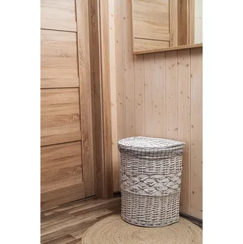 Koš na prádlo Vingo Proutěný koš na prádlo s víkem, půlkulatý – bílý Rozměry (cm): 40x33, v. 50