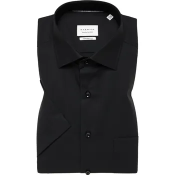 Pánská košile Košile Eterna Comfort Fit Popeline s krátkým rukávem Černá velikost: 47, délka rukávu: krátký rukáv