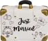 Pokladnička Svatební pokladnička ve tvaru cestovního kufru Just Married 15 x 13 cm bílá/zlatá