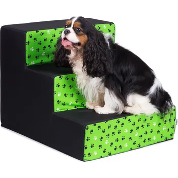 Schody a rampa pro psa Iridog Schody pro psy STEPPIE no.2 černé se zelenými tlapky v45 x š50 x d60 cm