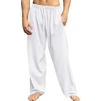 Pánské kalhoty Pánské lněné kalhoty volného střihu Barva: Bílá, Velikost: 3XL