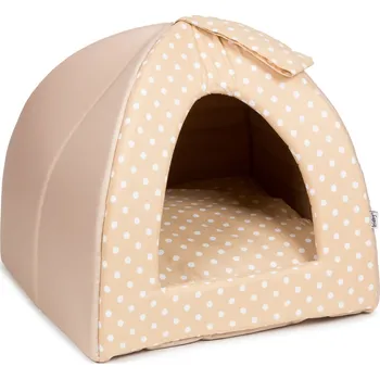Pelíšek pro psa Iridog Kukaň pro psa IGLOO no.3 béžová s puntíkem v45 x š45 x d45 cm