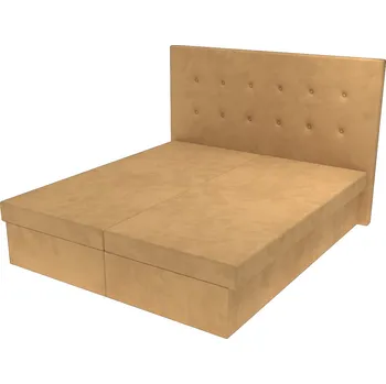 Postel Manželská postel Lea s čelem s knoflíky a úložným prostorem - Béžová, 160 x 200 cm, Bez navýšení, Molitanová 14 cm