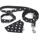 Iridog Set obojek & vodítko & šáteček černý s puntíky