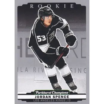 Sběratelská karetní hra insert RC karta JORDAN SPENCE 22-23 Parkhurst Champions Rookie Silver číslo 296