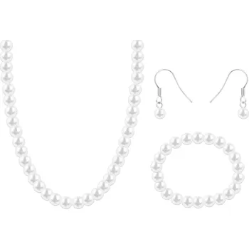 Náušnice biju Set z bižuterního kovu, bílá perla, náhrdelník + visací náušnice + náramek 6000655 Průměr perly: 8 mm