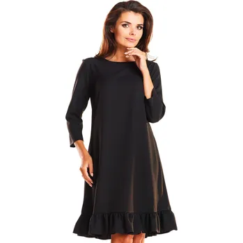 Dámské šaty Elegantní šaty s 3/4 rukávem a volánkem M185 Barva: Černá, Velikost: S