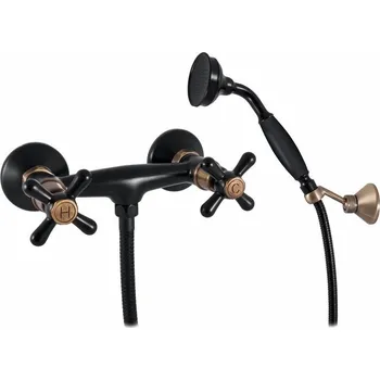 Morava retro Vodovodní baterie sprchová, s příslušenstvím, ručka 1, černá/mosaz MK180.5/2CMATSM