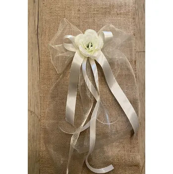 Svatební dekorace Mašle na auto krémová růže 2ks