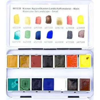 Vodová barva Ruční akvarelové barvy Kremer - krajinářská sada, 14 odstínů