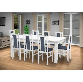Jídelní set Nabytekmorava Jídelní set Brooklyn pro 8 osob, stůl 190x115 cm barva lamina: Bílá 113, Čalounění: Scala sv. modrá 74