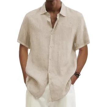Pánská košile Pánska ľanová košeľa na leto Barva: Béžová, Velikost: L