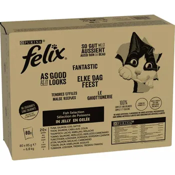 Krmivo pro kočku Purina Felix Fantastic Adult Cat tuňák/treska/losos/tmavá treska, 80x 85 g