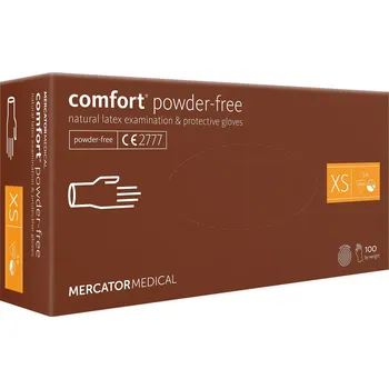 Vyšetřovací rukavice MERCATOR MEDICAL COMFORT POWDER-FREE – Latexové nepudrované rukavice, nesterilní - 100 ks Velikost: XS