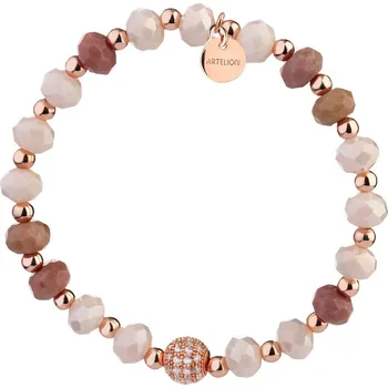 Náramek Pozlacený náramek z mosazi s rodonity, zirkony a skleněnými detaily - AR536-7326