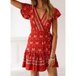 Šaty ve stylu boho s volánky - Červené S Barva: Červená, Velikost: S