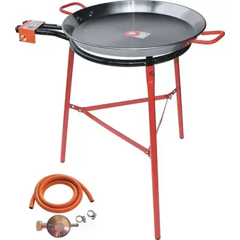 Pánev Set hořák M50 Paella 50 cm dva okruhy s připojením, stojan a pánev leštěná ocel 60 cm (ideální souprava pro grilování a vaření nejen pod širým nebem)