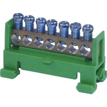 Zemnící můstek na DIN lištu FT030 7pólů zelený
