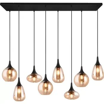 Trio Leuchten 317000813 LUMINA - Závěsné svítidlo s jantarovými stínidly nad jídelní stůl, 8 x E14, šířka 121cm (Moderní závěsný lustr nad jídelní stůl se skleněnými jantarovými stínidly)