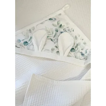 Vaflová osuška s oušky - bílá s eukalyptem