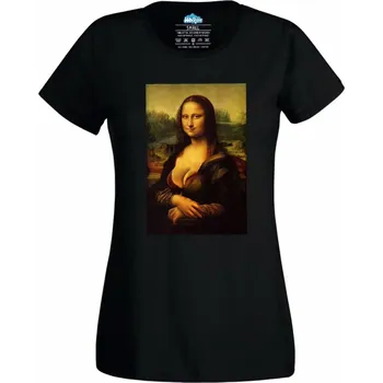 Dámské tričko Mona Lisa s výstřihem (Skladem XS-4XL) (Velikost: 4XL, Barva: Černá)