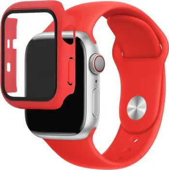 Pouzdro na mobilní telefon Silikonový řemínek s pouzdrem s tvrzeným sklem pro Apple Watch 38mm - červený