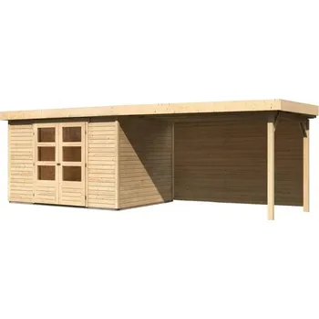 Zahradní stavba KARIBU HOLZTECHNIK dřevěný domek KARIBU ASKOLA 5 + přístavek 280 cm včetně zadní stěny (9160) natur LG3280