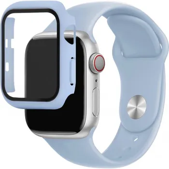 Pouzdro na mobilní telefon Silikonový řemínek s pouzdrem s tvrzeným sklem pro Apple Watch 42mm - světle modrý