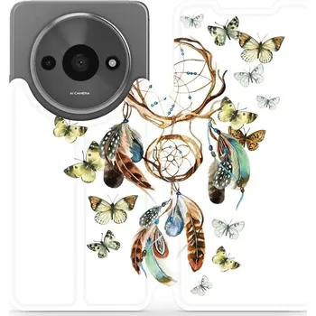 Pouzdro na mobilní telefon Flipové pouzdro Mobiwear - Xiaomi Redmi A3 - M001P Lapač a motýlci (Knížkové flip pouzdro, obal, kryt na mobil Xiaomi Redmi A3 - M001P Lapač a motýlci, materiál Umělá kůže + TPU - ochrana 360°, stojánek, silikonová vanička, magnetické zavírání)