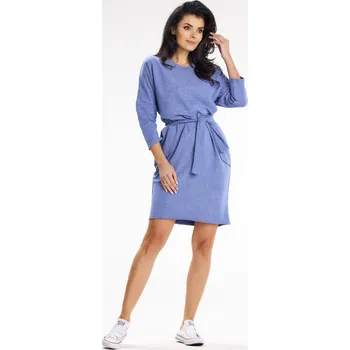 Dámské šaty Jednoduché šaty se 3/4 kimonovým rukávem a výstřihem do V A654 Barva: Modrá, Velikost: L/XL