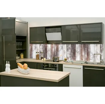 Tapeta DIMEX | Fototapeta do kuchyně Stíraná dřevěná prkna KI-260-292 | 260 x 60 cm | hnědá, bílá + Samolepicí fototapeta za kuchyňskou linku DIMEX Stíraná dřevěná prkna v šíři 260 cm