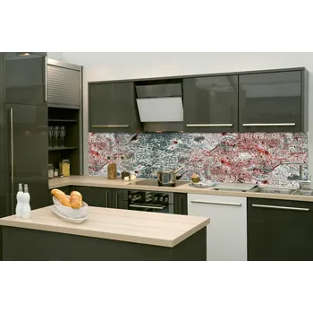 Tapeta DIMEX | Fototapeta do kuchyně Starý plech KI-260-262 | 260 x 60 cm | šedá, červená + Samolepicí fototapeta za kuchyňskou linku DIMEX Starý plech v šíři 260 cm