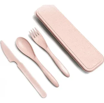 Příbor Sada eco friendly příborů v boxu | Cestovní eko příbory - růžový