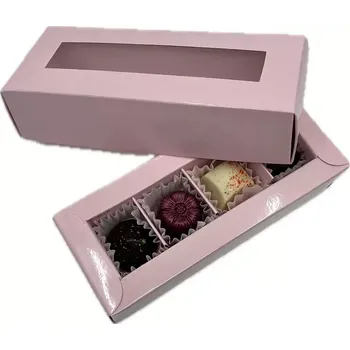 Dárková krabička Elegantní krabička na 4 pralinky růžová 18x7x4,2 cm