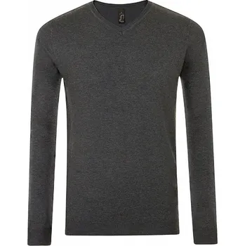Pánský svetr Sol's Přiléhavý pánský pletený svetr Glory s výstřihem do véčka Barva: šedá uhlová melír, Velikost: S L01710