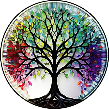 Strom života Harmonie závěsná kulatá vitráž