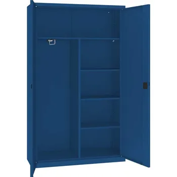 Kovová skříň s šatním odílem, v x š x h: 1990 x 1200 x 435 mm, barva: korpusu modrá RAL5010/ dveří modrá RAL5010
