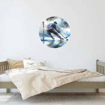 Samolepící dekorace Kruhová samolepka na zeď "Hokejista" 60cm
