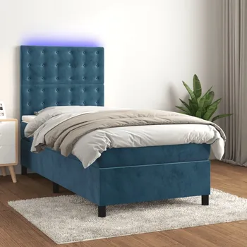 Postel vidaXL Box spring postel s matrací a LED 90x190 cm samet [3136339] Barva: Tmavě moddrá