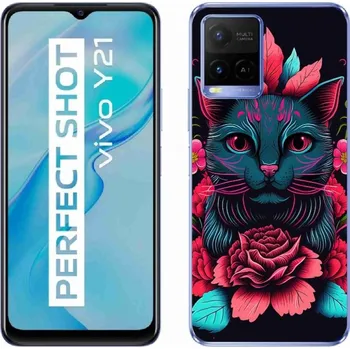Pouzdro na mobilní telefon Gelový kryt mmCase na Vivo Y21/Y21s/Y33s - květiny a kočka