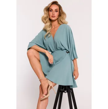 Dámské šaty Rozevláté minišaty MOE M785 šedozelené EU velikost: M