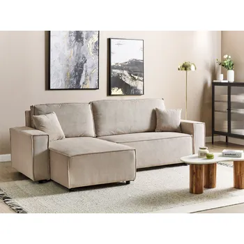 Pohovka Rohová rozkládací pohovka béžová manšestrová pravostranná stylový nábytek s polštáři obývací pokoj extra lůžko Beliani