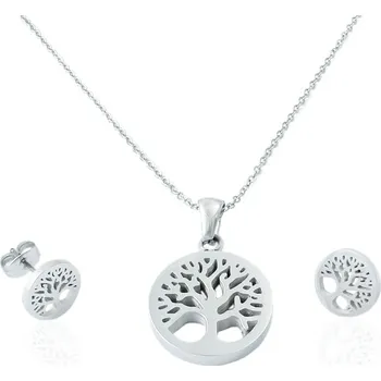 Souprava šperků Dámský set náušnice a řetízek s přívěskem strom života z chirurgické oceli S11129060