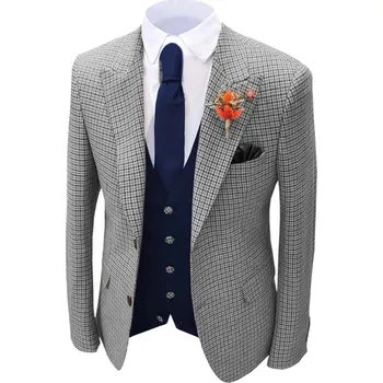 Pánské sako Luxusní pánské tweed sako na svatbu Barva: Stříbrná, Velikost: M