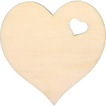 Dřevěné výřezy z překližky, SRDCE-3 S VYKROJENÝM SRDÍČKEM, 7 x 7,1cm, 1ks