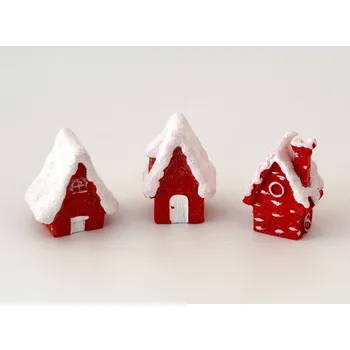 Vánoce Dekorační červenobílé domečky z umělého kamene vzor 1