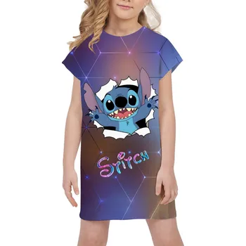 Dívčí šaty Lilo & Stitch Dívčí letní šaty na motivy "Stitche" - kombinace barev a potisků Barva: TQDX-PD234, Velikost: 90 cm