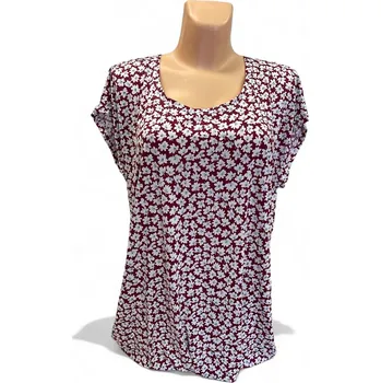 Dámská halenka Top s malým vzorem kytiček LIPA, Barva Vínová, Velikost XXL 48, Materiál 98% Polyester 2% Lycra