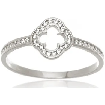 Prsten Dámský prsten z bílého zlata se zirkony čtyřlístek PR0684F + DÁREK ZDARMA